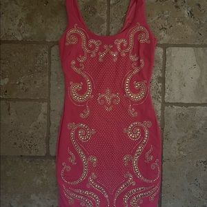 Bebe embellished rhinestone pink body-con dress